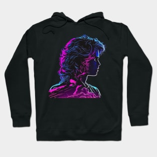 Synthwave cyberpunk woman with curly hair head sticker Hoodie